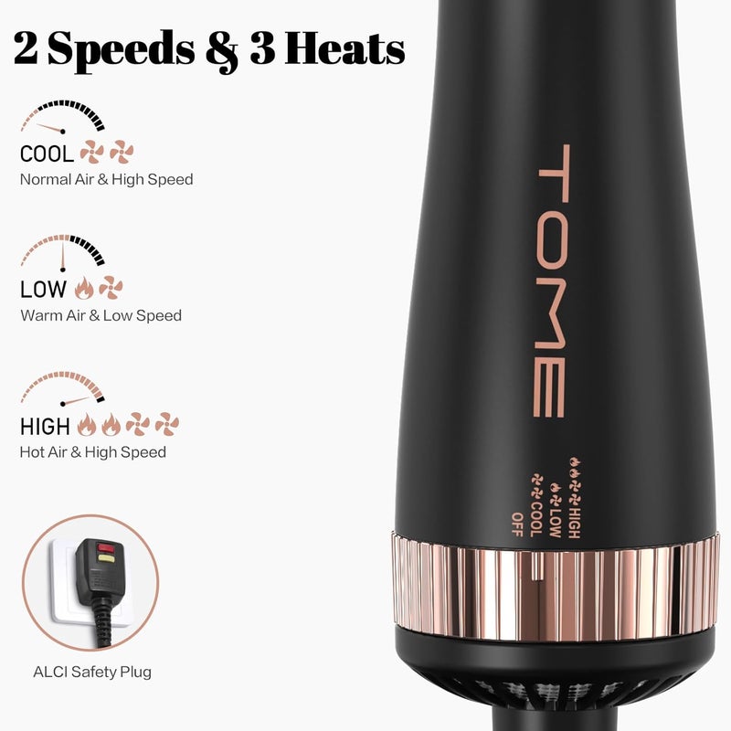 Tomee Blow Dryer Brush, Hair Dryer Brush in One, 1200W Large Oval Hot Air Volumizer & Straightener, Anti-Frizz Blowout Styling Brush, Dual Voltage 110–240V (3 Inch) Black - Image 4